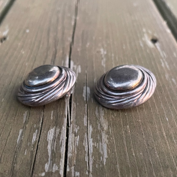 Hillel Efrat Modernist Large Hollow Sterling Silver Clip On Earrings - Picture 4 of 12